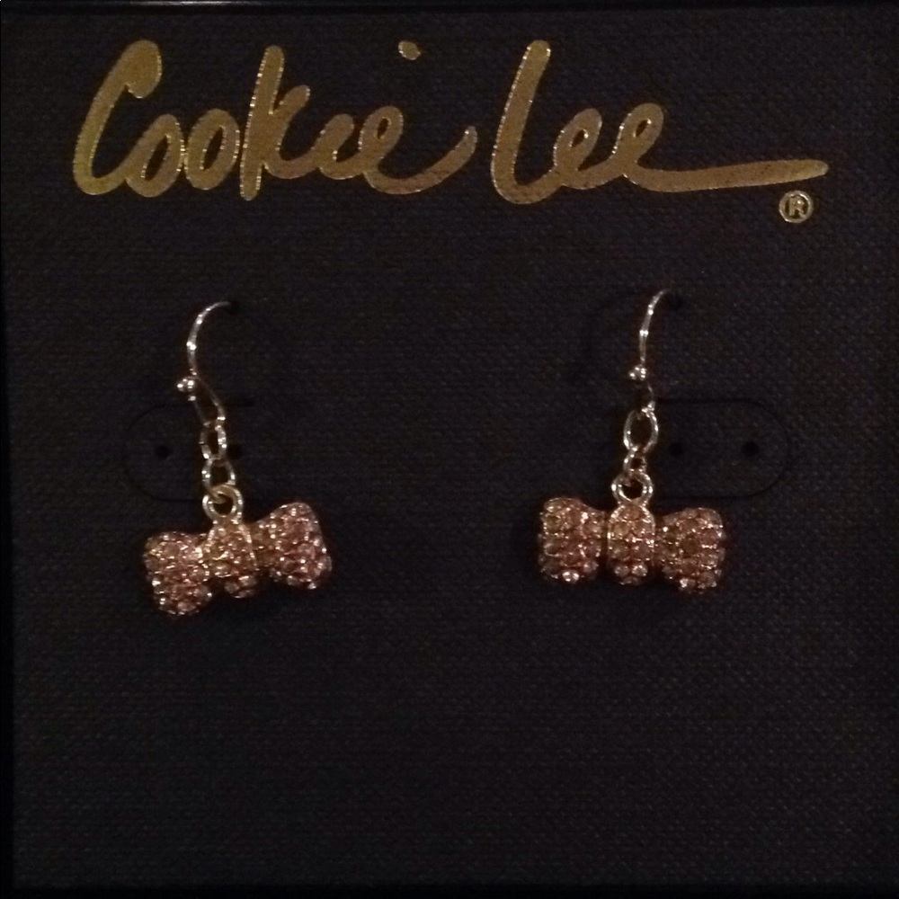 Cookie Lee Pink Crystal Bow Earrings